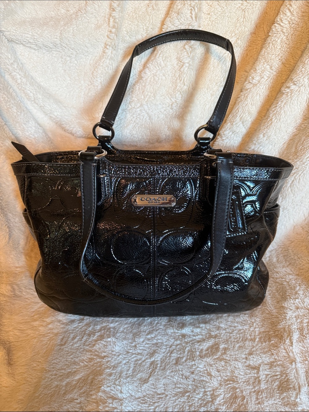 Coach Black Patent Leather Tote Bag